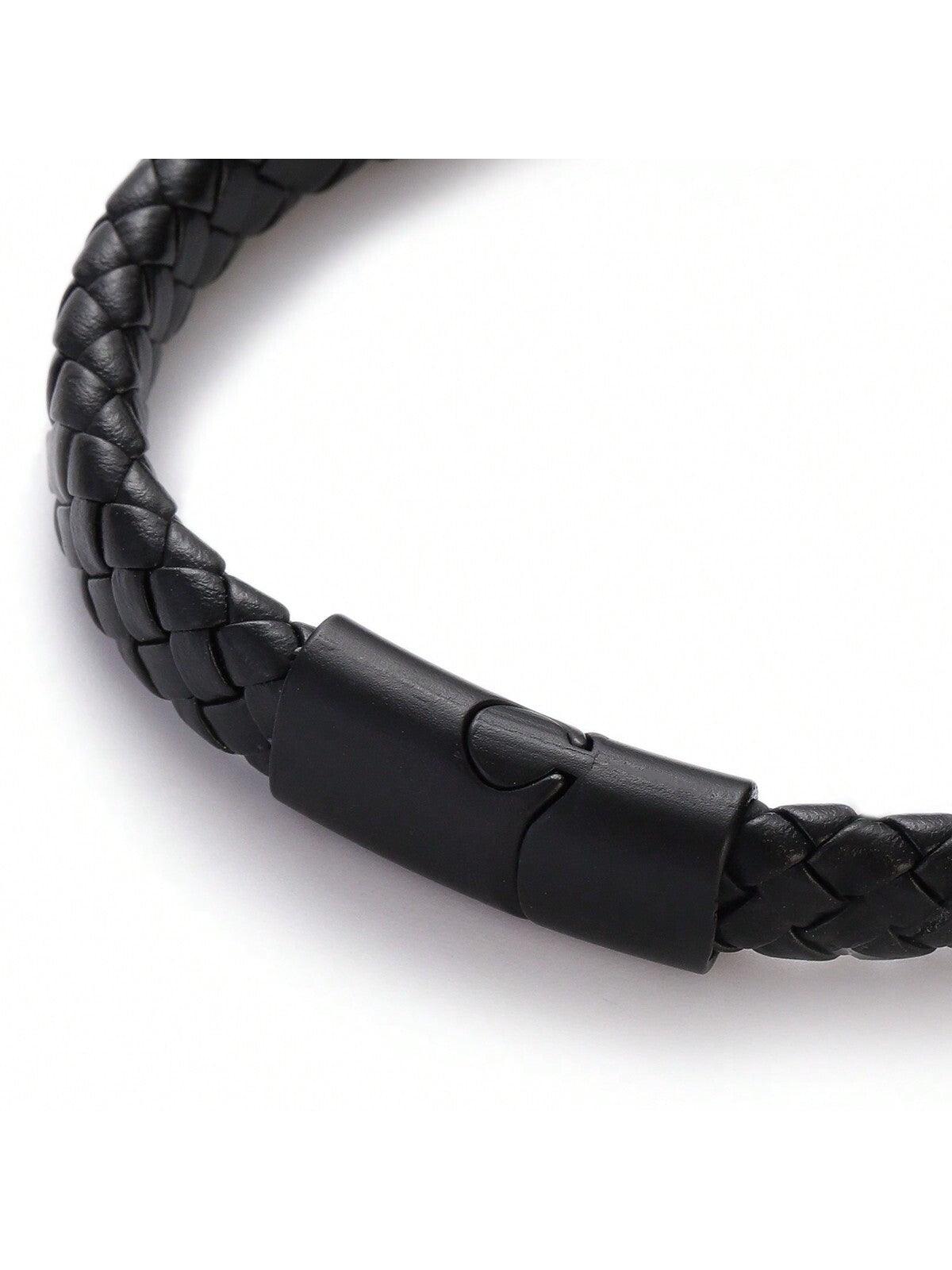 Bracelet masculin en cuir PU avec boucle noire matte