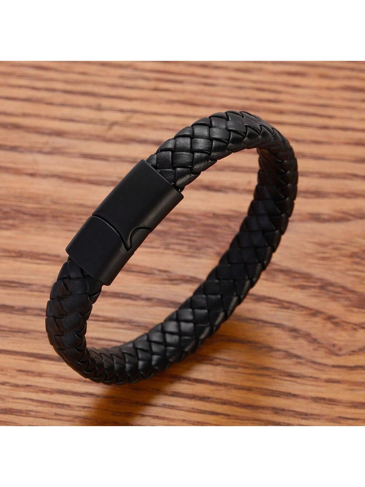 Bracelet masculin en cuir PU avec boucle noire matte