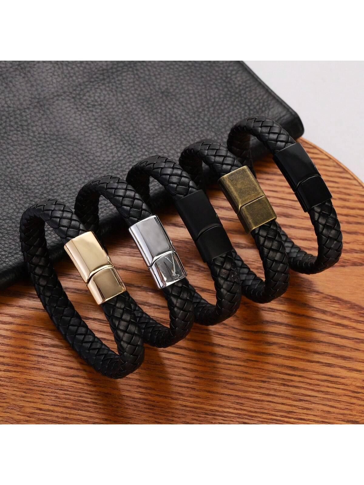 Bracelet masculin en cuir PU avec boucle noire matte