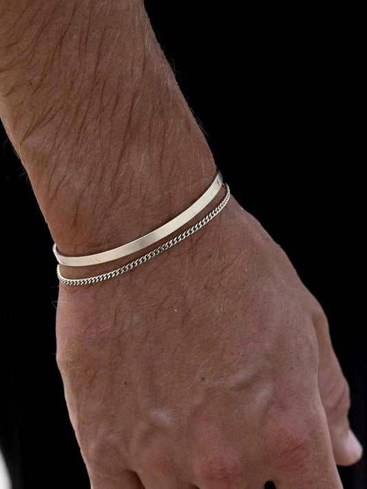 2 Pièces Bracelets pour Hommes en Acier Inoxydable, Couleur Argent